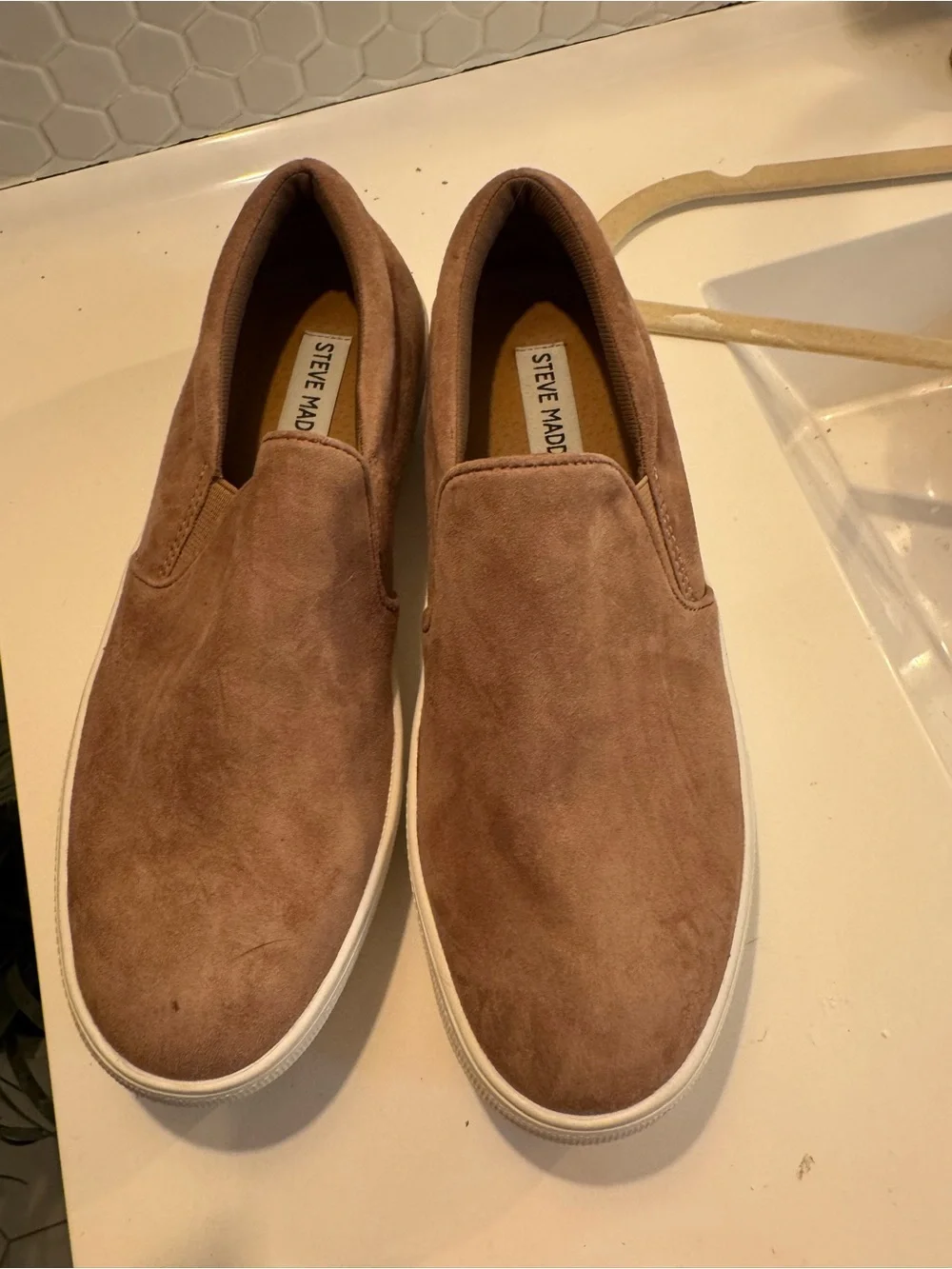 Steve Madden Men's Slip-On Suede Loafers in Taupe and White